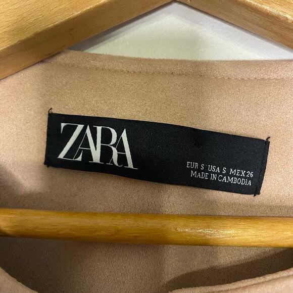 Zara Faux Suede Blush Pink Open Sweater Jacket Western Boho Fringe Size Small - Picture 4 of 16